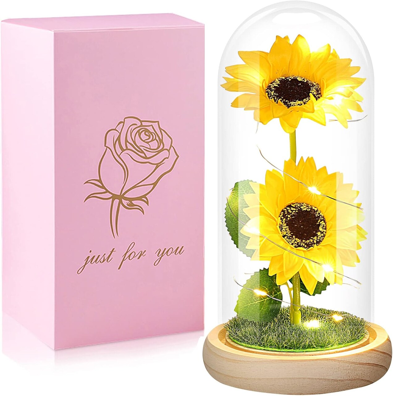 Birthday Gifts for Women Mothers Day Sunflower Gifts for Mom from Daughter, Mom Gifts for Women Sister Grandma Wife Teacher Friends Female,Mothers Day Flowers Gifts,Sunflowers Decor in Glass Dome